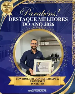 Arte da ONIX Pesquisas, “Destaque Melhores do Ano 2026”, com o Vitor segurando o certificado da Controller Contabilidade & Assessoria, Ivaté-PR.